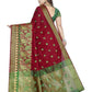 Vamika Banarasi Jaquard Red Weaving Saree With Green Blouse | Swadesiicart