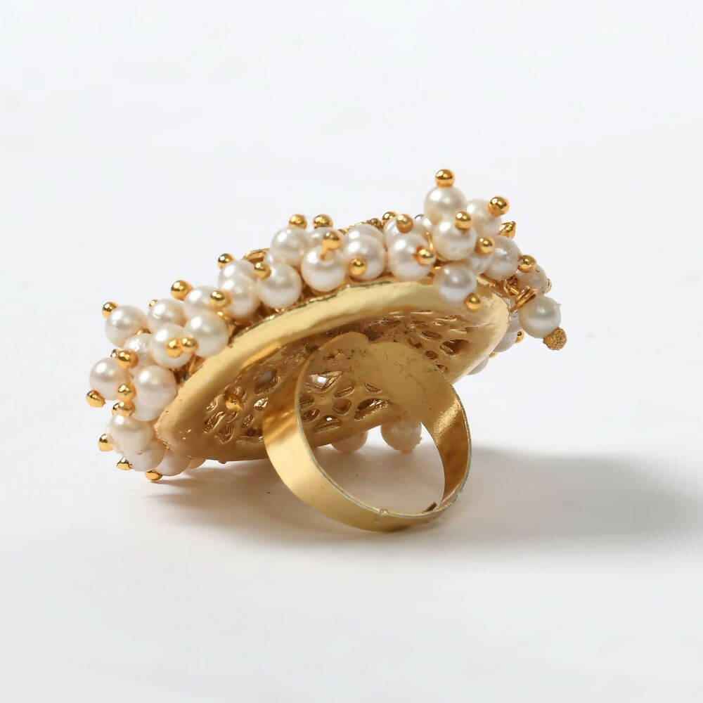 Mominos Fashion Joharkamal Gold-Polished with Pearls Adjustable Finger Ring | Swadesiicart