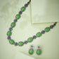 Nuyug Antique Silver Plated Crystal Studded Faux Jade Stones Embellished Necklace Set | Swadesiicart
