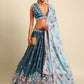House of Panchhi Teal Blue Chinon Sequins embroidery Lehenga choli & Dupatta | Swadesiicart
