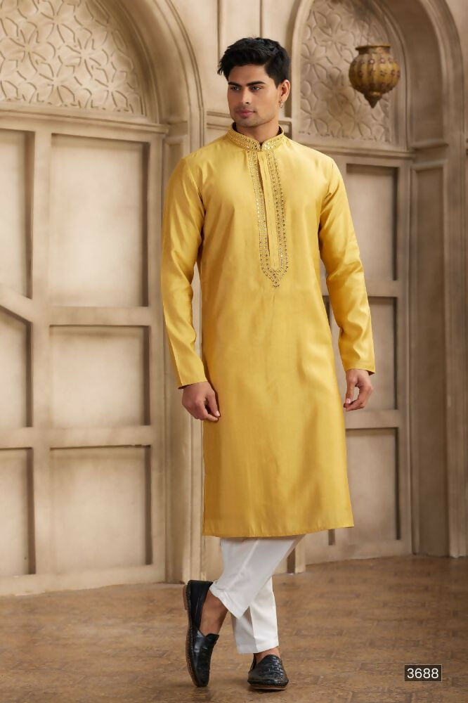 Raivat Ethnic Banarasi Art Silk Mirror Work Kurta Pajama In Rust Colour | Swadesiicart