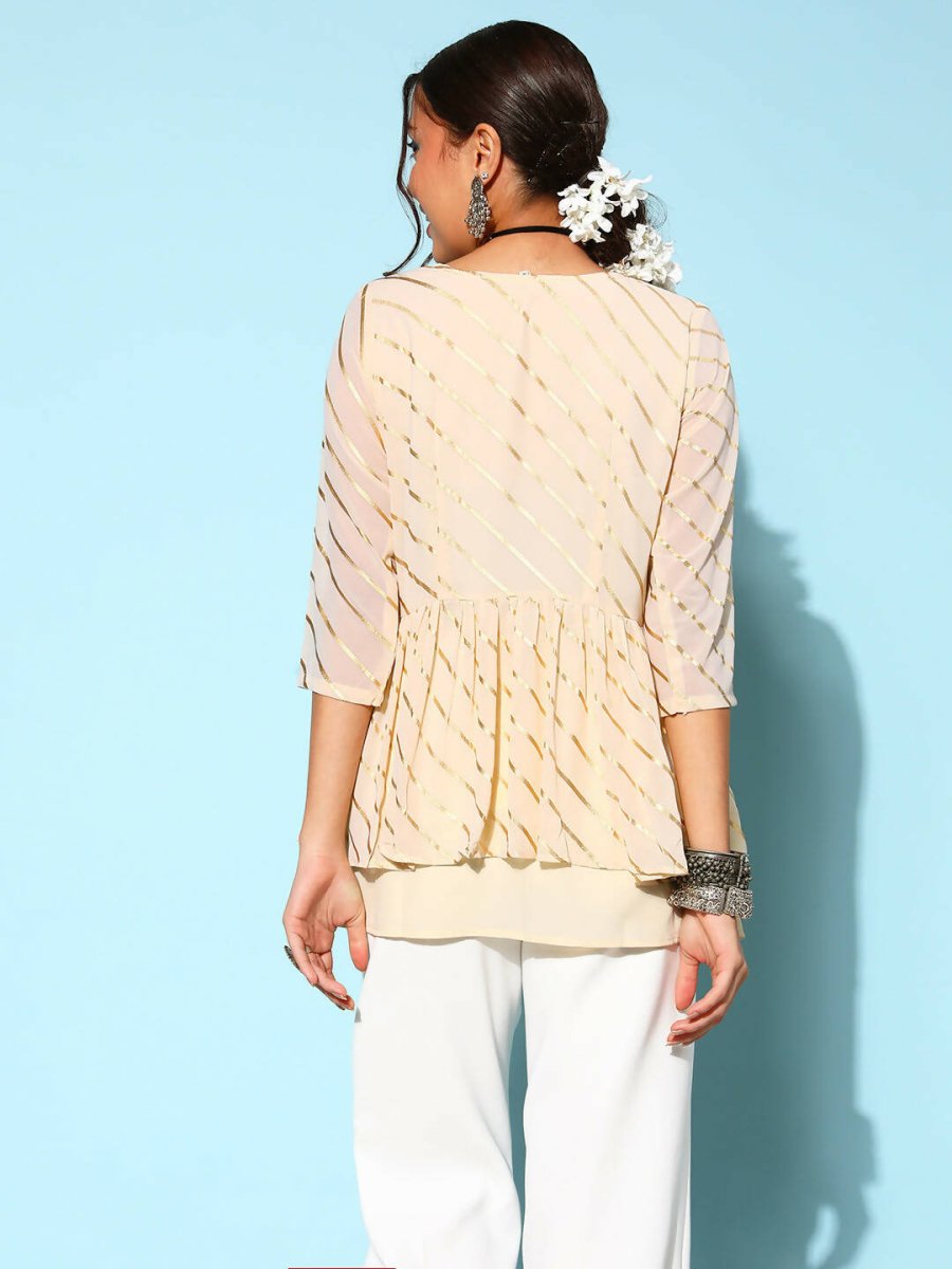 Ahalyaa Off-White Solid Fluid Tie-Up Top | Swadesiicart