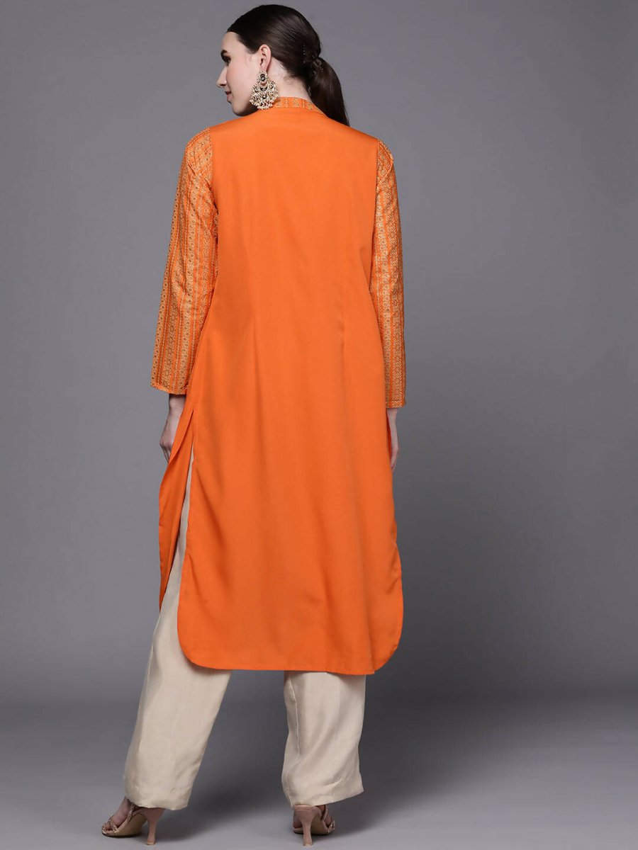 Ahalyaa Women Orange Ethnic Motifs Printed Crepe Cowl Kurta | Swadesiicart