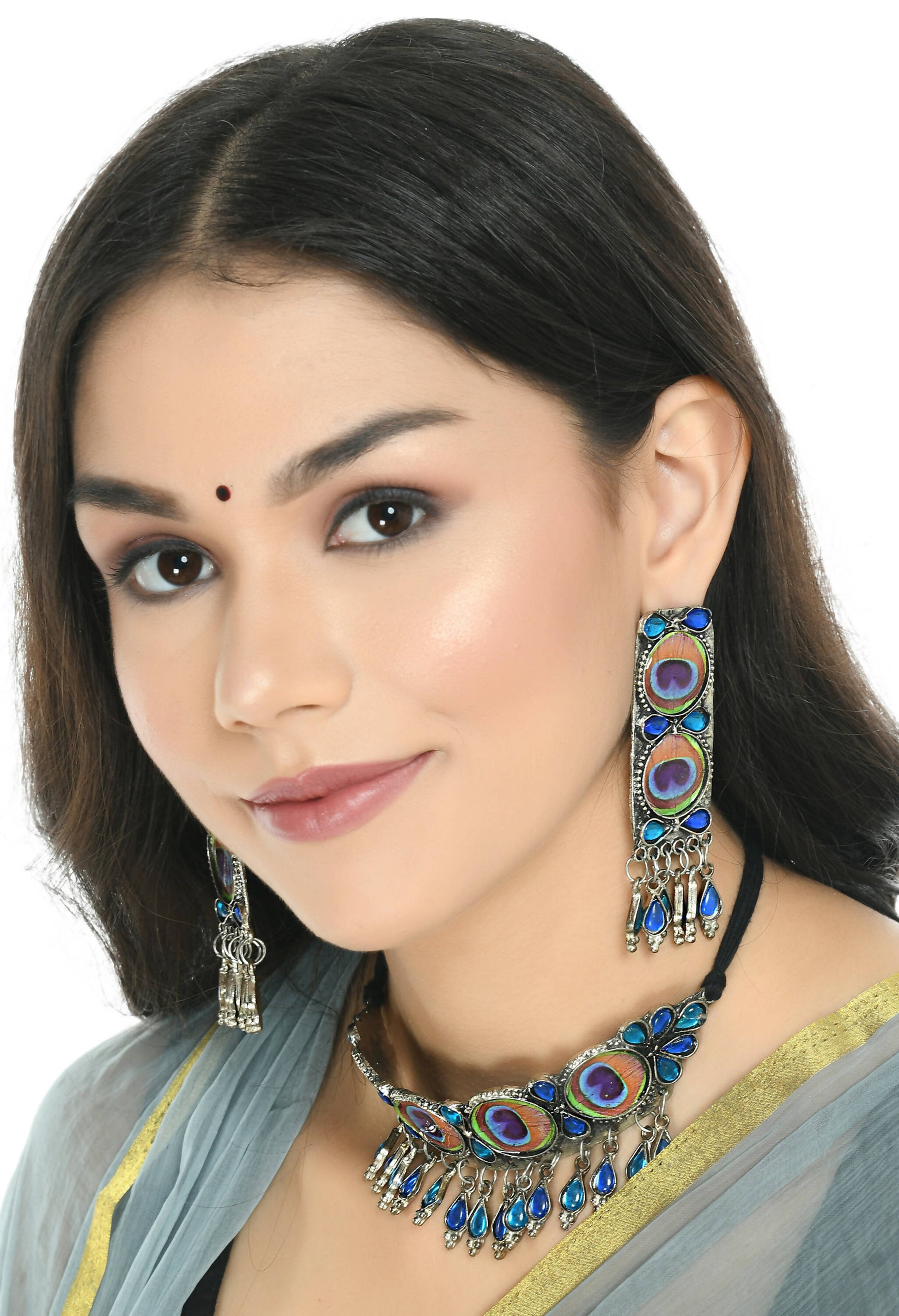 Mominos Fashion Johar Kamal Oxidised Silver-Plated Brass Finish Peacock Wings Choker For Women | Swadesiicart