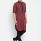 Even Apparels Maroon Pure Cotton Men's Kurta With Contrast Collar And Placket | Swadesiicart