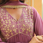 Janasya Lavender Georgette Yoke Embroidery Kurta,Bottom & Dupatta | Swadesiicart