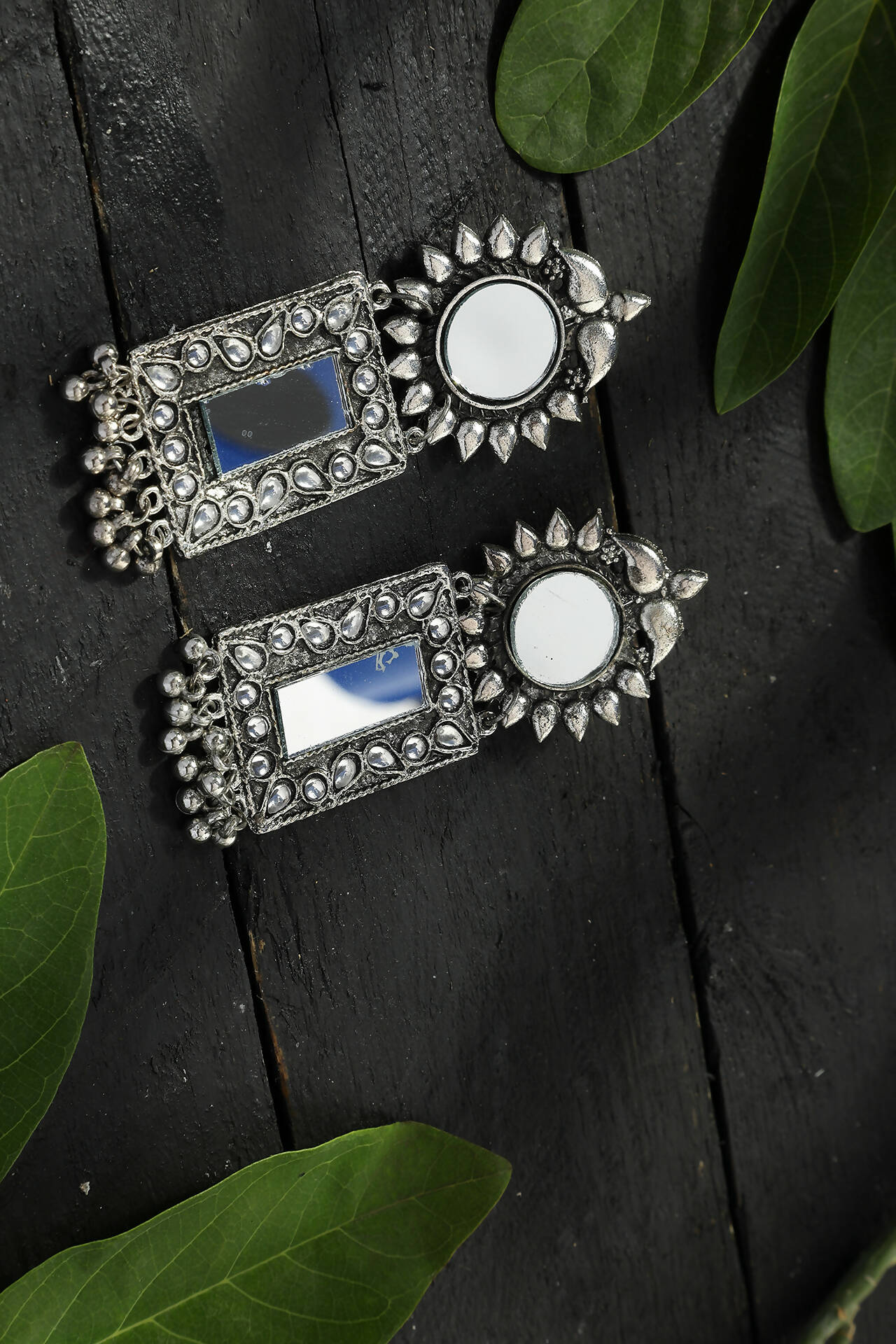 Mominos Fashion Joharkamal Silver-Plated Mirror Design Drop Earrings For Women - Mominos Fashion