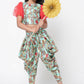 Lil Drama Golden Weaves Blue Crop Top With Dhoti Co-Ordinate Set - Swadesiicart