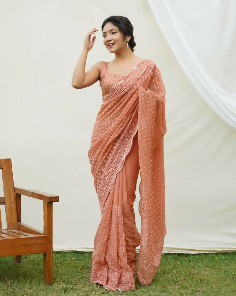 Vamsee Saraswati Orange Georgette Saree - Swadesiicart