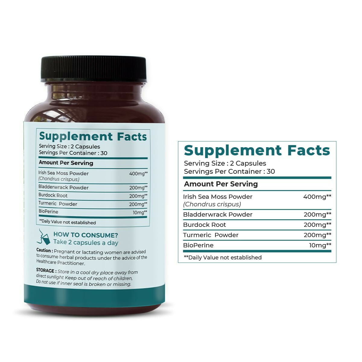 Saptamveda Irish Sea Moss 500mg Capsules - Swadesiicart