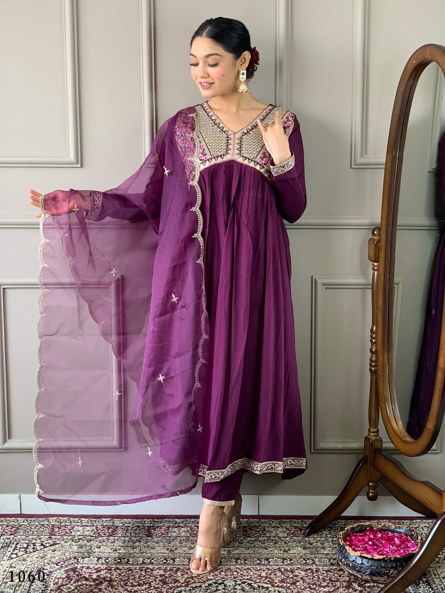 Partywear Designer Viscose Wine Stitched Suit With Dupatta - Tanisha | Swadesiicart