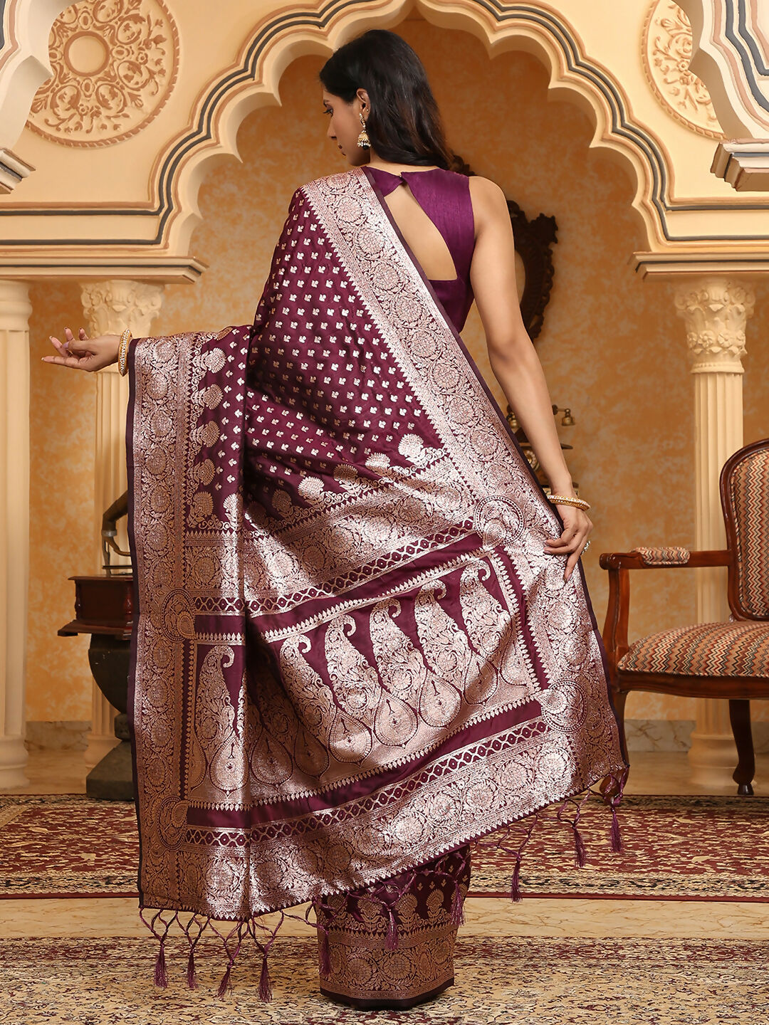 Astita Banarasi Silk Purple Saree | Swadesiicart