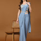 Blue Lycra Solid Ready to wear Saree with stitched Blouse - Vanita | Swadesiicart