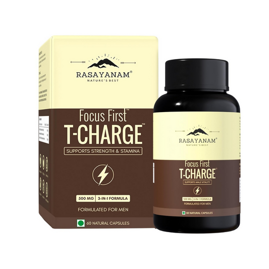 Rasayanam T-Charge Capsules (500mg) 3-in-1 Testosterone Supplement for Men with Sj | Swadesiicart