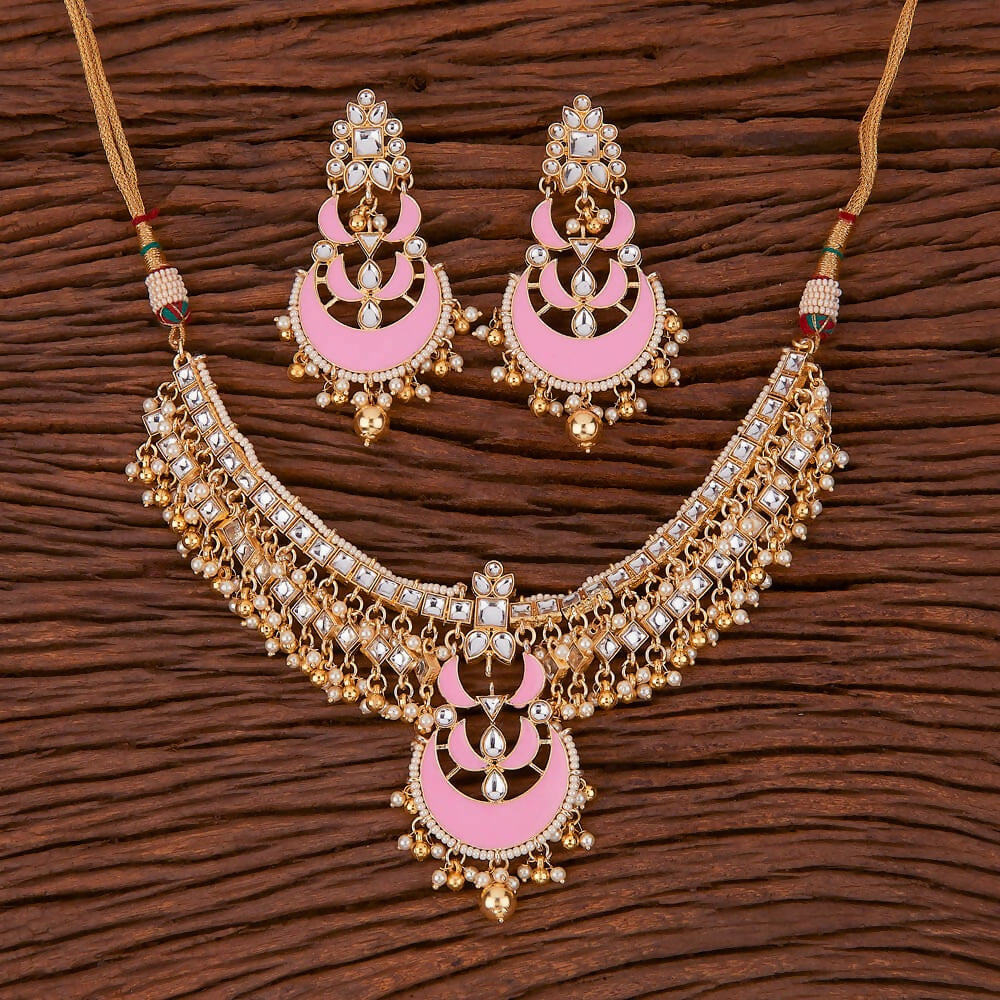 Joban Fashion Women Golden White Pink Necklace Set - Swadesiicart