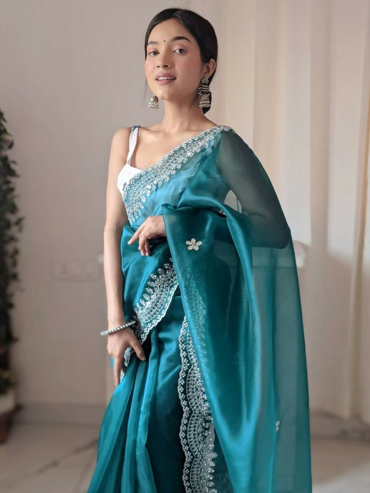 Vamsee Shirovastra Rama Organza Saree - Swadesiicart