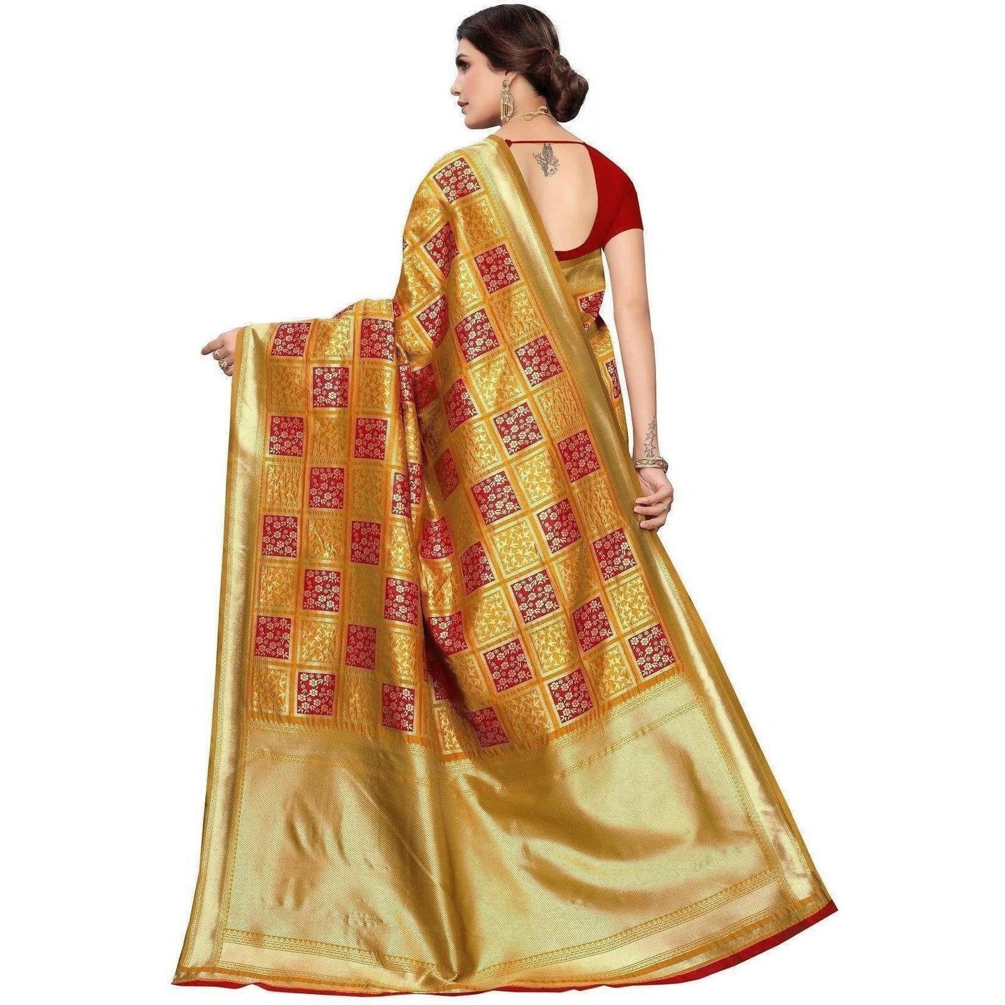 Vamika Banarasi Jaquard Mustard Weaving Saree (Banarasi 22) | Swadesiicart