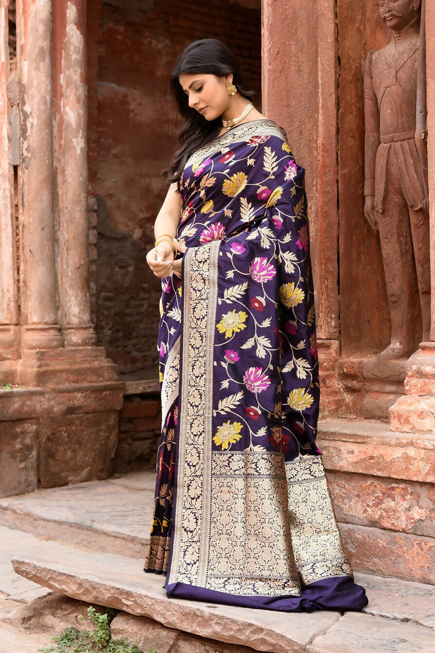 Joban Fashion Plum Purple Pure Katan Pure Handloom Banarasi Silk Saree | Swadesiicart