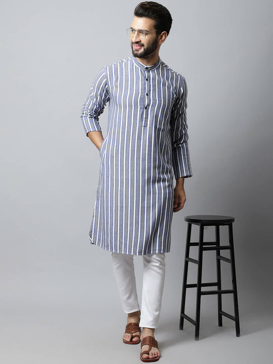 Even Apparels Blue Color Pure Cotton Men's Kurta With Band Collar (STR1168) | Swadesiicart