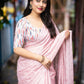 Pink Poly Crepe Ethnic Motifs Saree with Unstitched Blouse - Hiral Fashion | Swadesiicart