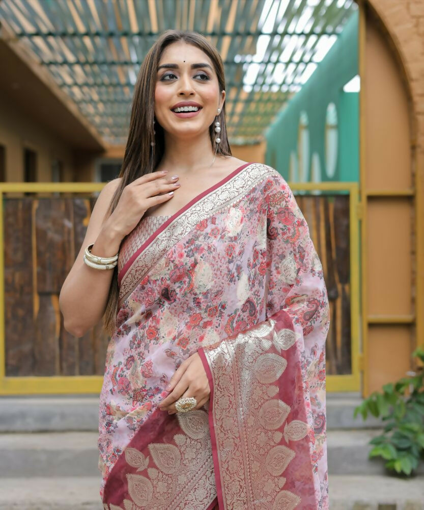 Vamsee Dhruvini Baby Pink Georgette Saree - Swadesiicart