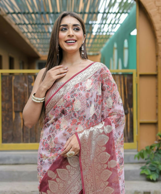 Vamsee Dhruvini Baby Pink Georgette Saree - Swadesiicart