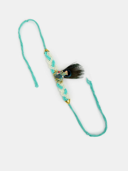 NVR Women & Men Set of 2 Blue Krishna Pearl Bhaiya Bhabhi Rakhi With Roli Chawal | Swadesiicart