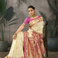 Vishnu Weaves Women's White Paithani Silk Saree with Blouse - Swadesiicart