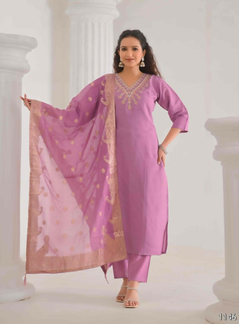 Ethnic Festive Wear Viscose Chanderi Pink Stitched Suit With Dupatta - Tanisha | Swadesiicart