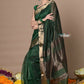 Very Much Indian Rajsi - Handloom Ari Checks Cotton Silk Saree With Golden Border - Bottle Green | Swadesiicart
