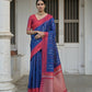 Vishnu Weaves Women's Blue Raw Silk Saree with Blouse - Swadesiicart