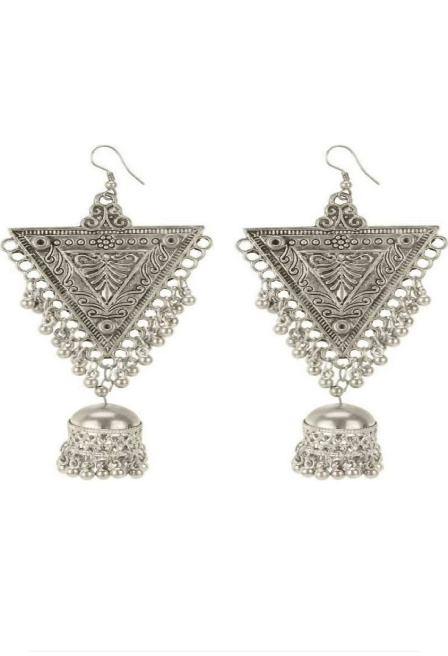 Mominos Fashion Joharkamal Silver-Plated Triangle Design Drop Earrings For Women - Swadesiicart