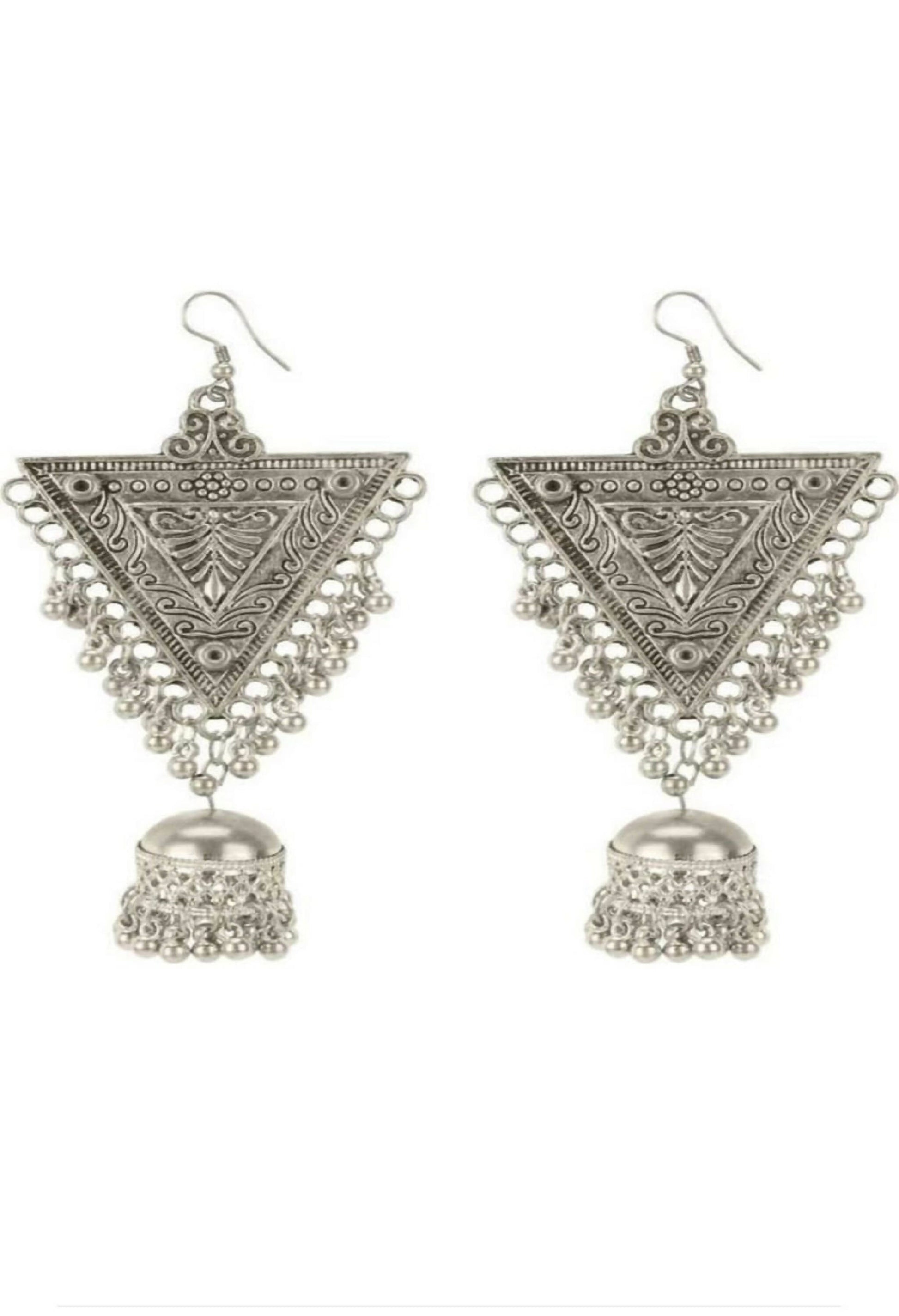 Mominos Fashion Joharkamal Silver-Plated Triangle Design Drop Earrings For Women - Swadesiicart