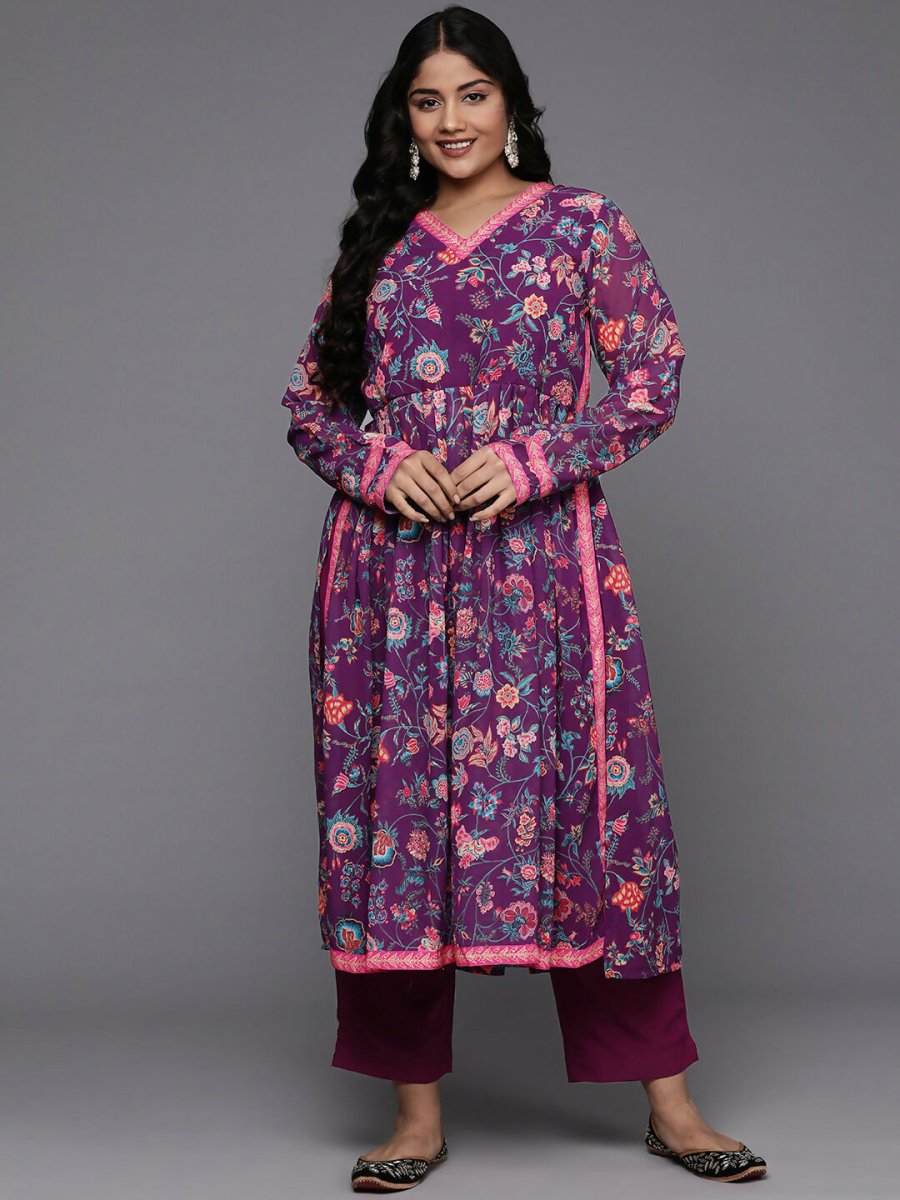 Ahalyaa Women's Traditional wear Kurta Set - Purple | Swadesiicart