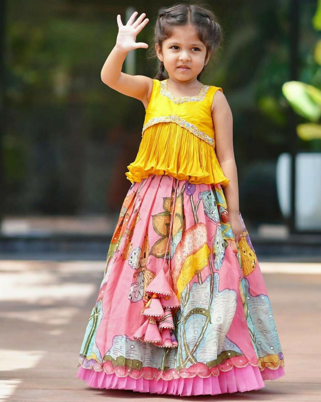 Jyoti Fashion Classy Pink Chinon Silk Printed with Embroidered Kids Lehenga Choli Set | Swadesiicart