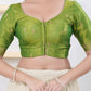 Joban Fashion Green Shimmer Elbow Sleeveless Front Open Blouse - Swadesiicart