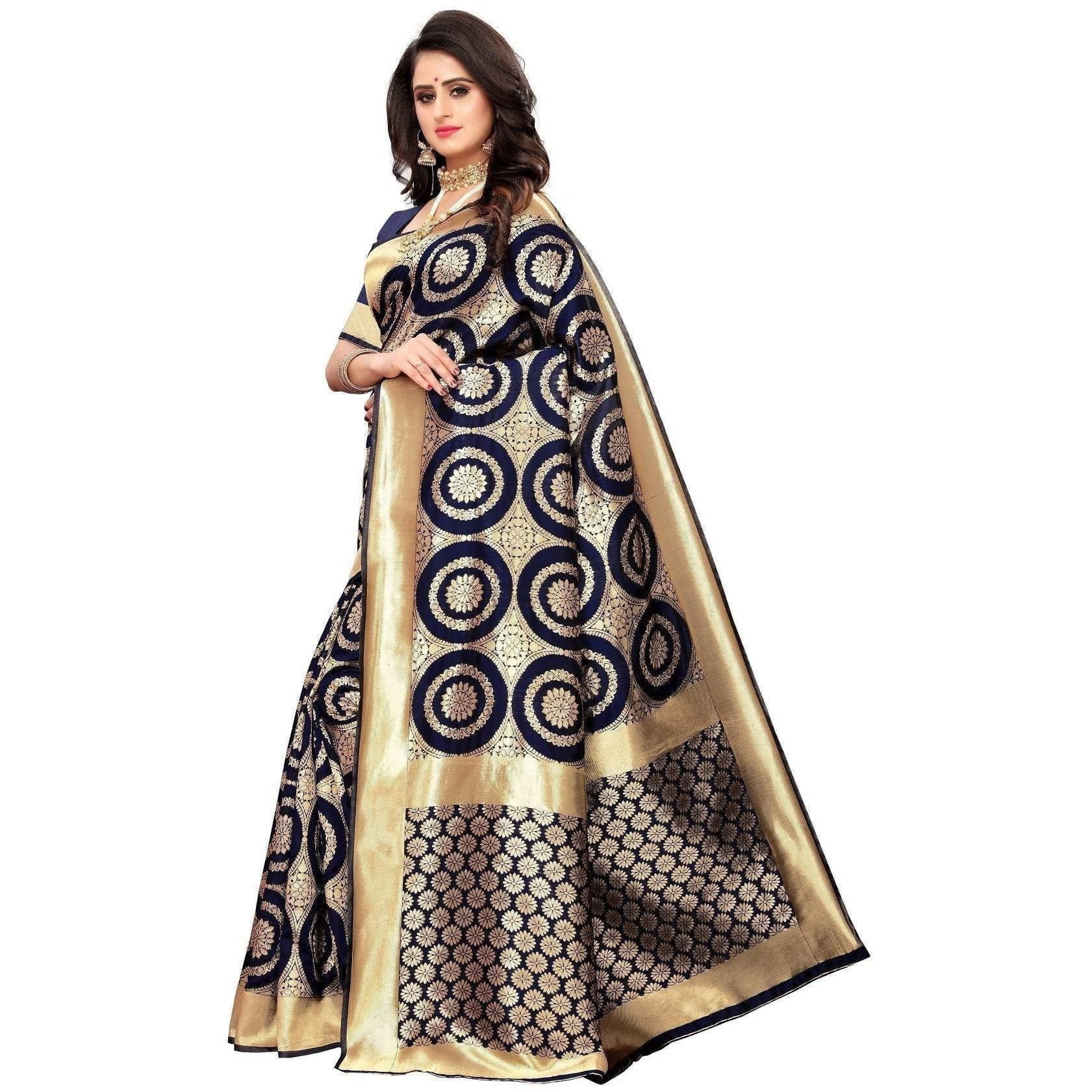 Vamika Banarasi Jaquard Blue Weaving Saree (Banarasi 27) | Swadesiicart