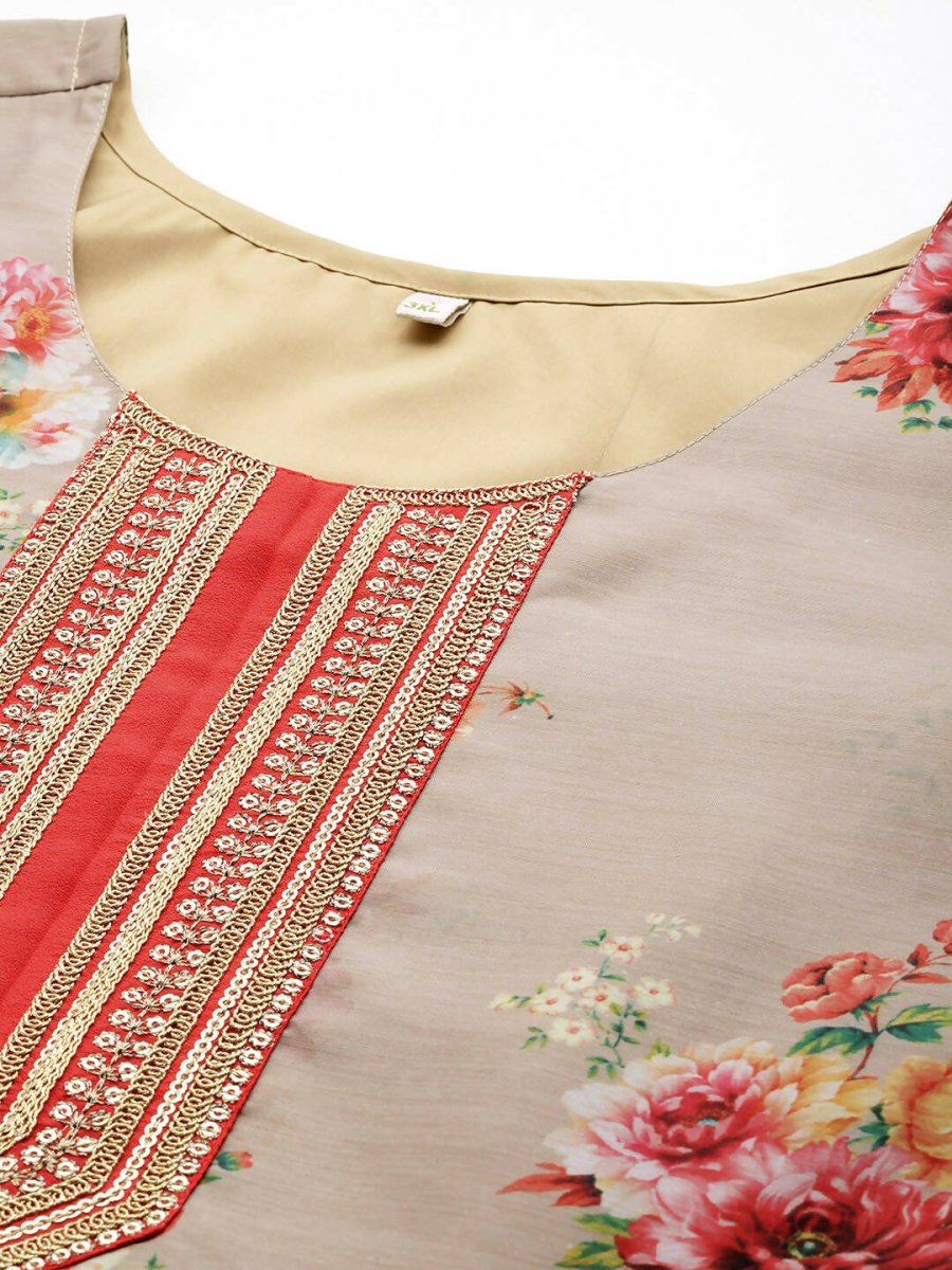 Ahalyaa Women's Traditional wear Kurta Set - Tan | Swadesiicart