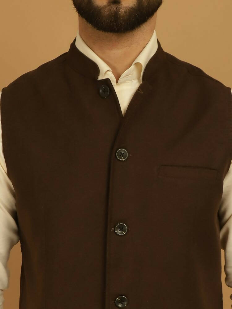 Even Apparels Pure Wool Nehru Jacket - Brown | Swadesiicart