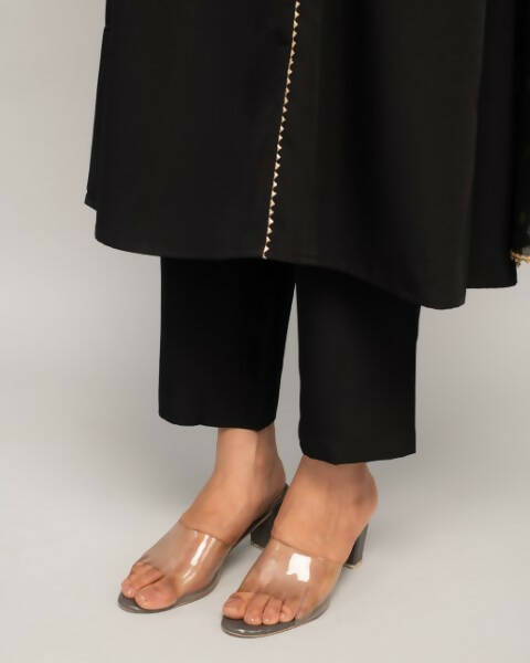 FIORRA Women's Black Creap A-Line Kurta Pant With Dupatta - Swadesiicart