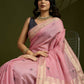 Vishnu Weaves Women's Pink Muga Cotton Thread Woven Butti with Blouse - Swadesiicart