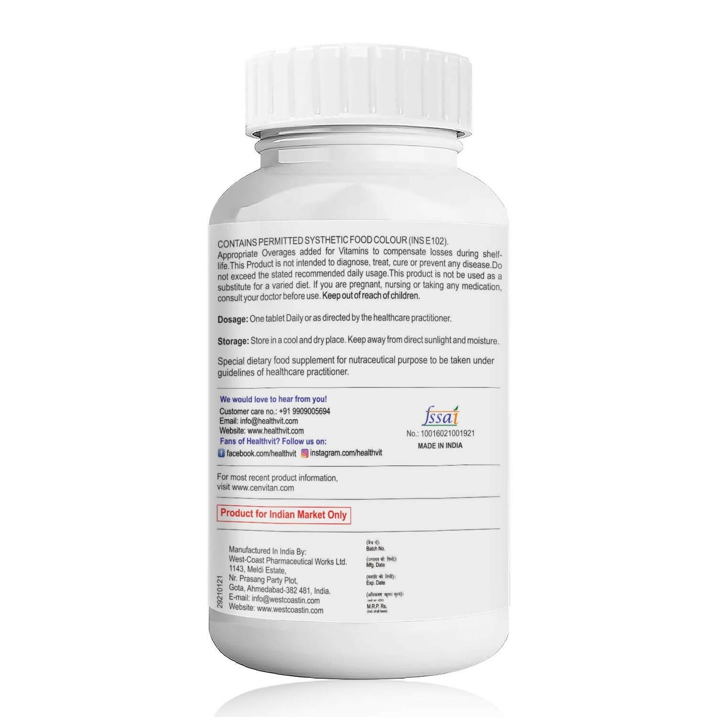 Healthvit Cenvitan Adults Multivitamin & Multimineral Tablets - Swadesiicart