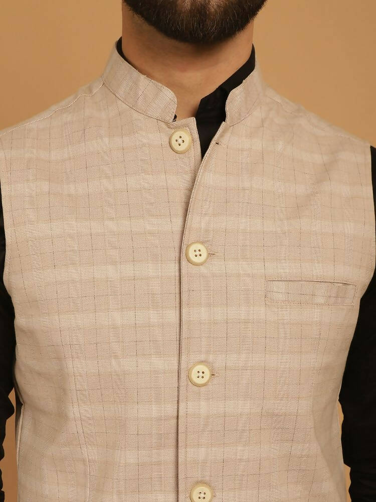 Even Apparels Nehru Jacket With Welt Pockets - Beige | Swadesiicart