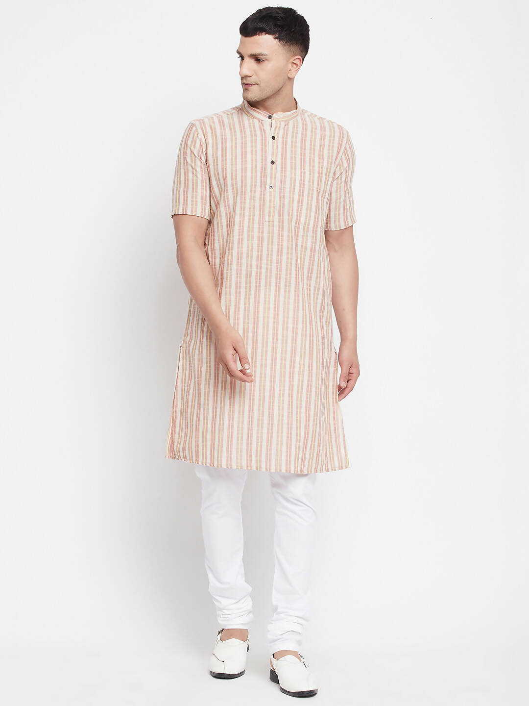 Even Apparels Yellow Pure Cotton Men's H/S Kurta With Band Collar | Swadesiicart