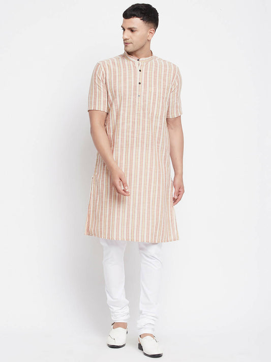 Even Apparels Yellow Pure Cotton Men's H/S Kurta With Band Collar | Swadesiicart