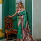 Vishnu Weaves Women's Sea Green Paithani Silk Zari Woven Saree with Unstitched Blouse - Swadesiicart