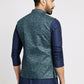 Ethnic India Navy Blue Bundi Men's Jacket Geometric Polyester | Swadesiicart