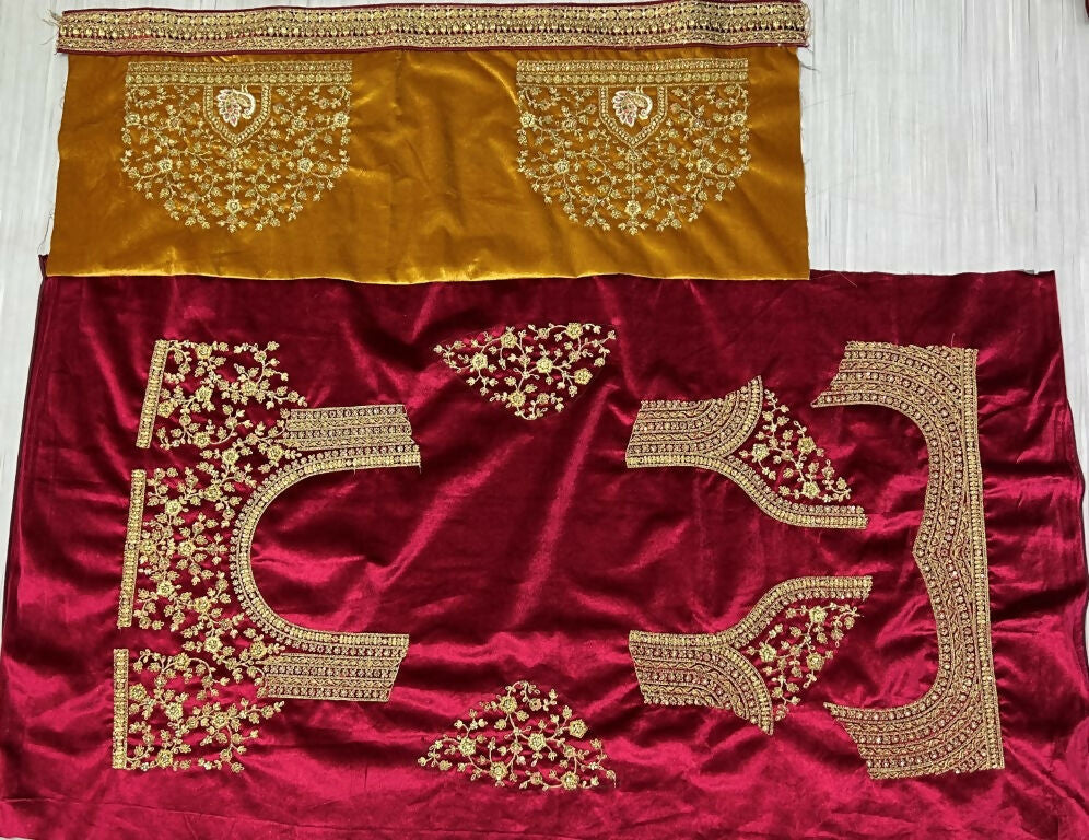 Jyoti Fashion Women's Mustard Velvet Multi Thread Embroidered, Patch Work with Zircon Diamond Wedding Lehenga Choli | Swadesiicart