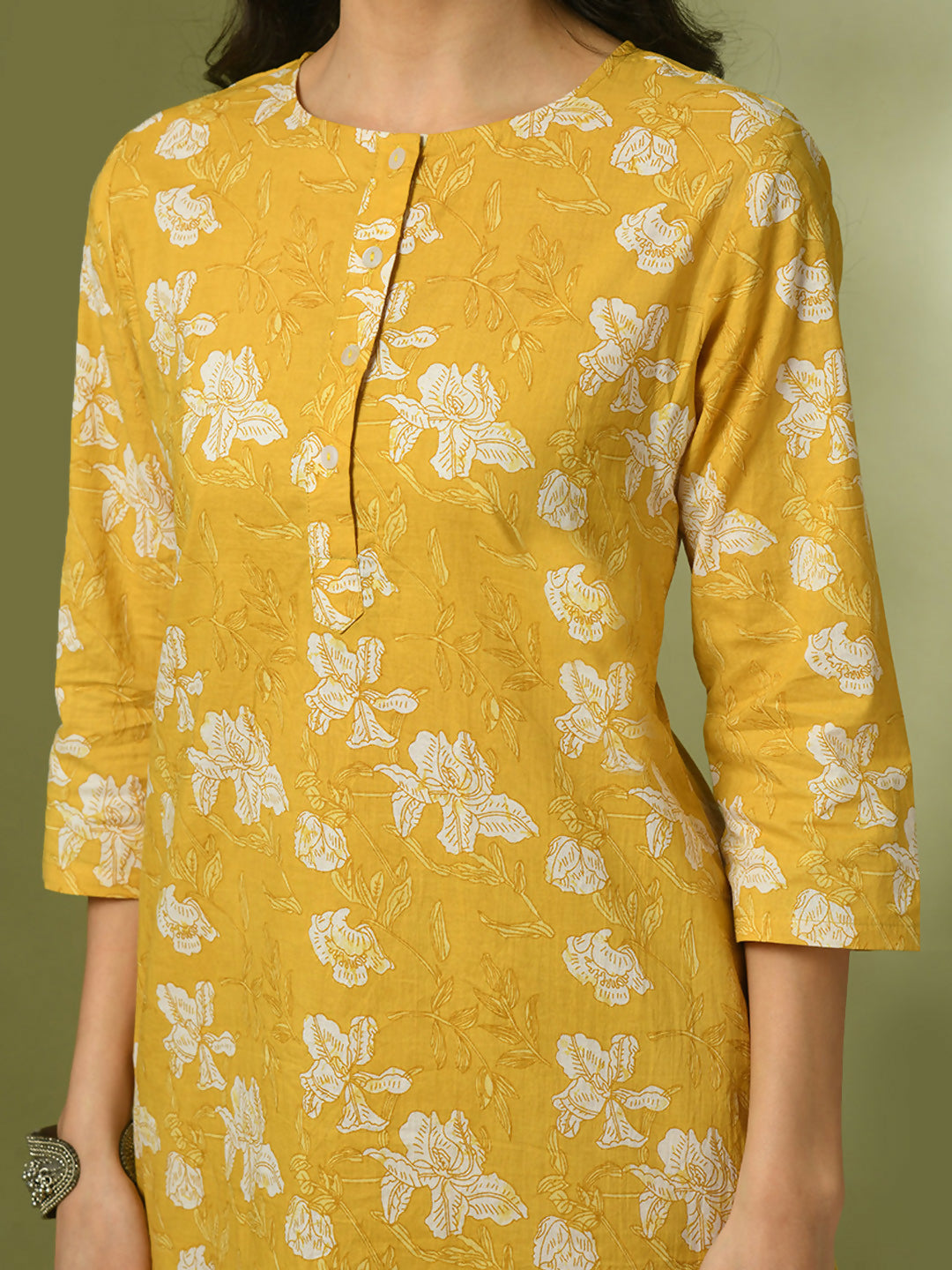 Myshka Women's Yellow Printed Cotton Round Neck Party Tunic With Trousers Co-ord set - Swadesiicart