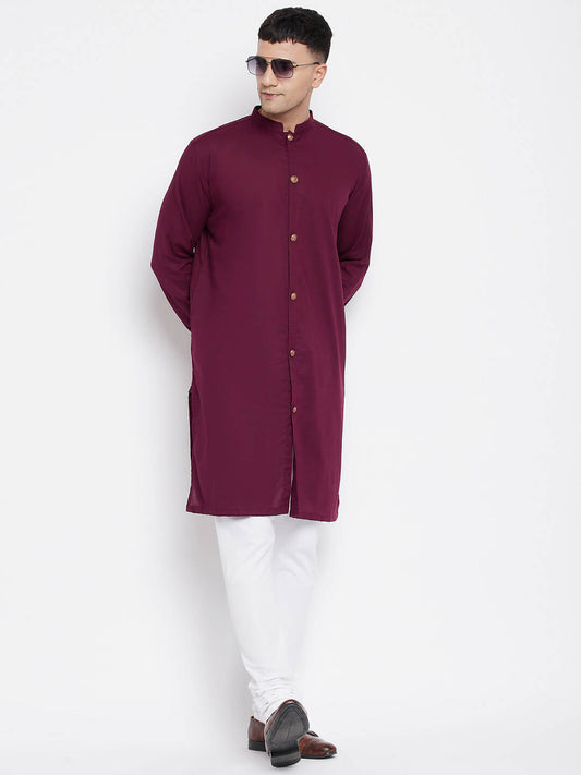 Even Apparels Maroon Pure Cotton Men's Sherwani Kurta With Open Front | Swadesiicart